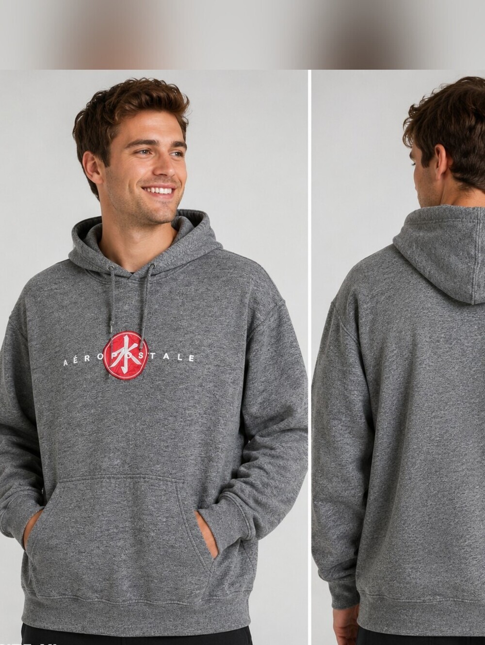 Men's Grey Aeropostale Pullover Long-sleeved Hoodie XL